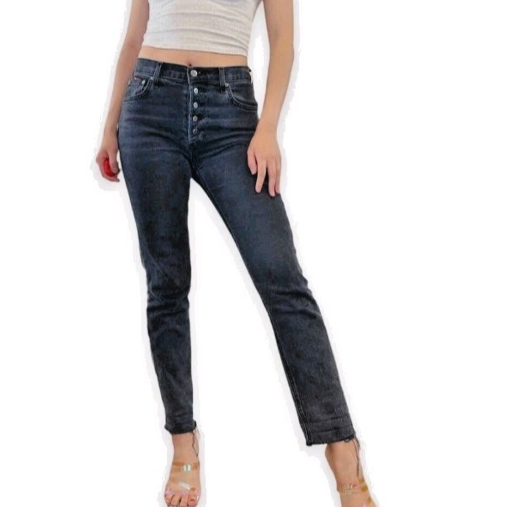 Aritzia Denim Forum Jeans 24 Yoko High Rise Slim Raw Hem Black‎ Stretch Organic